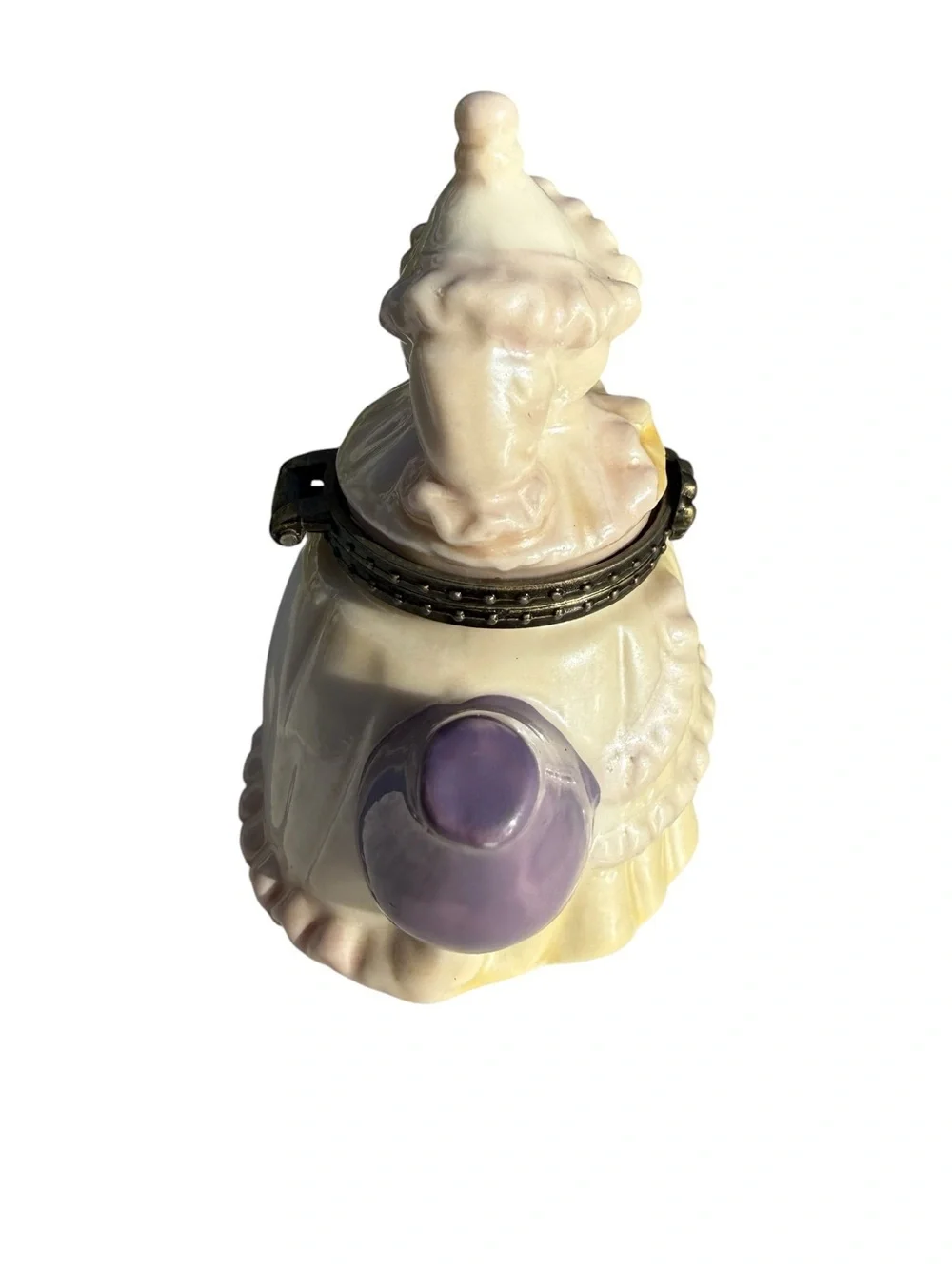 Vintage Dress Teapot Trinket Box Ceramic Hinged Jewelry Box Cottagecore Decor 3”